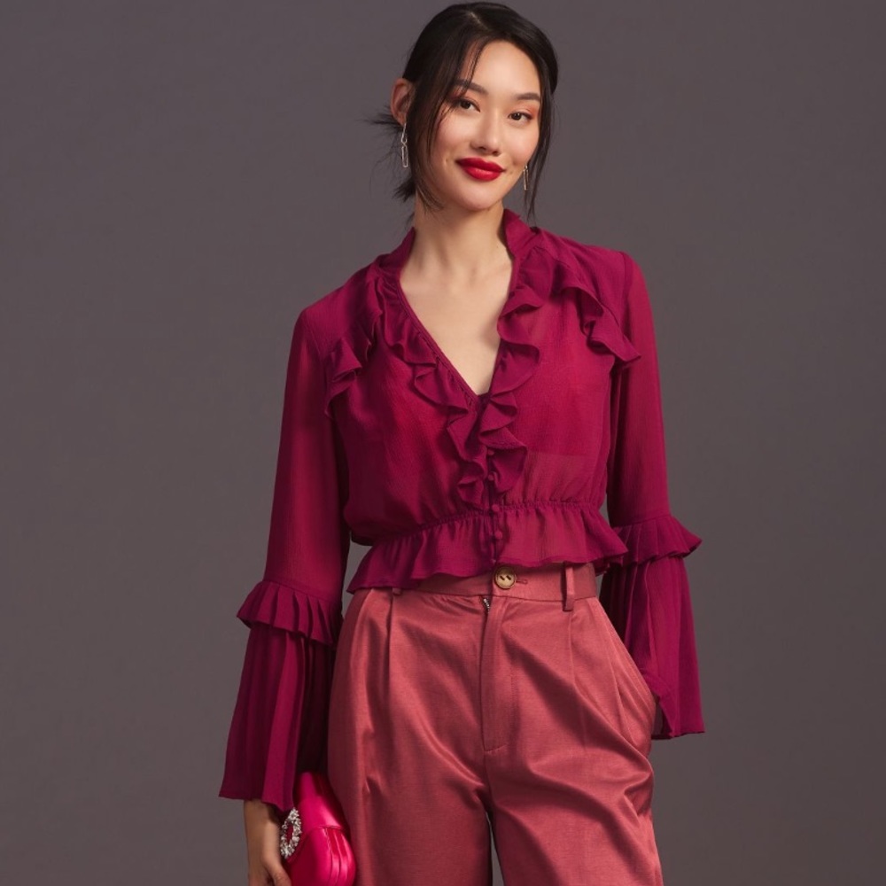 Anthropologie Sheer V-Neck Blouse